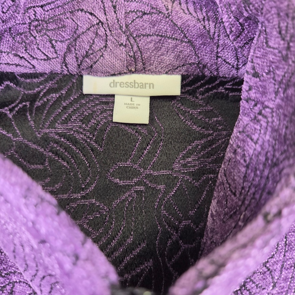 Dressbarn Purple Floral Scroll Tapestry Zip Up Mock Neck Jacket Large - Picture 6 of 7